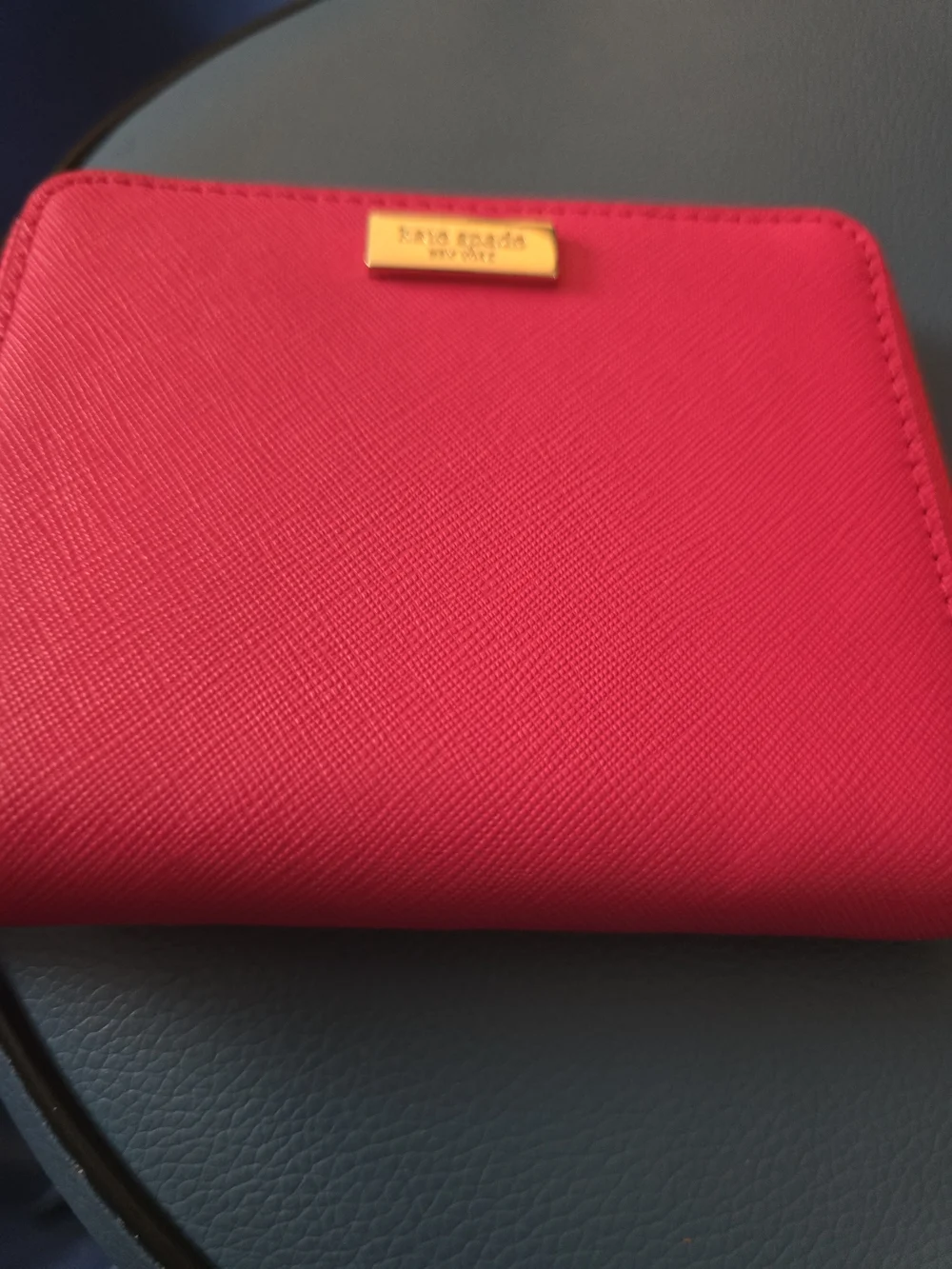 kate spade hot pink Saffiano leather zip wallet with gold plaque